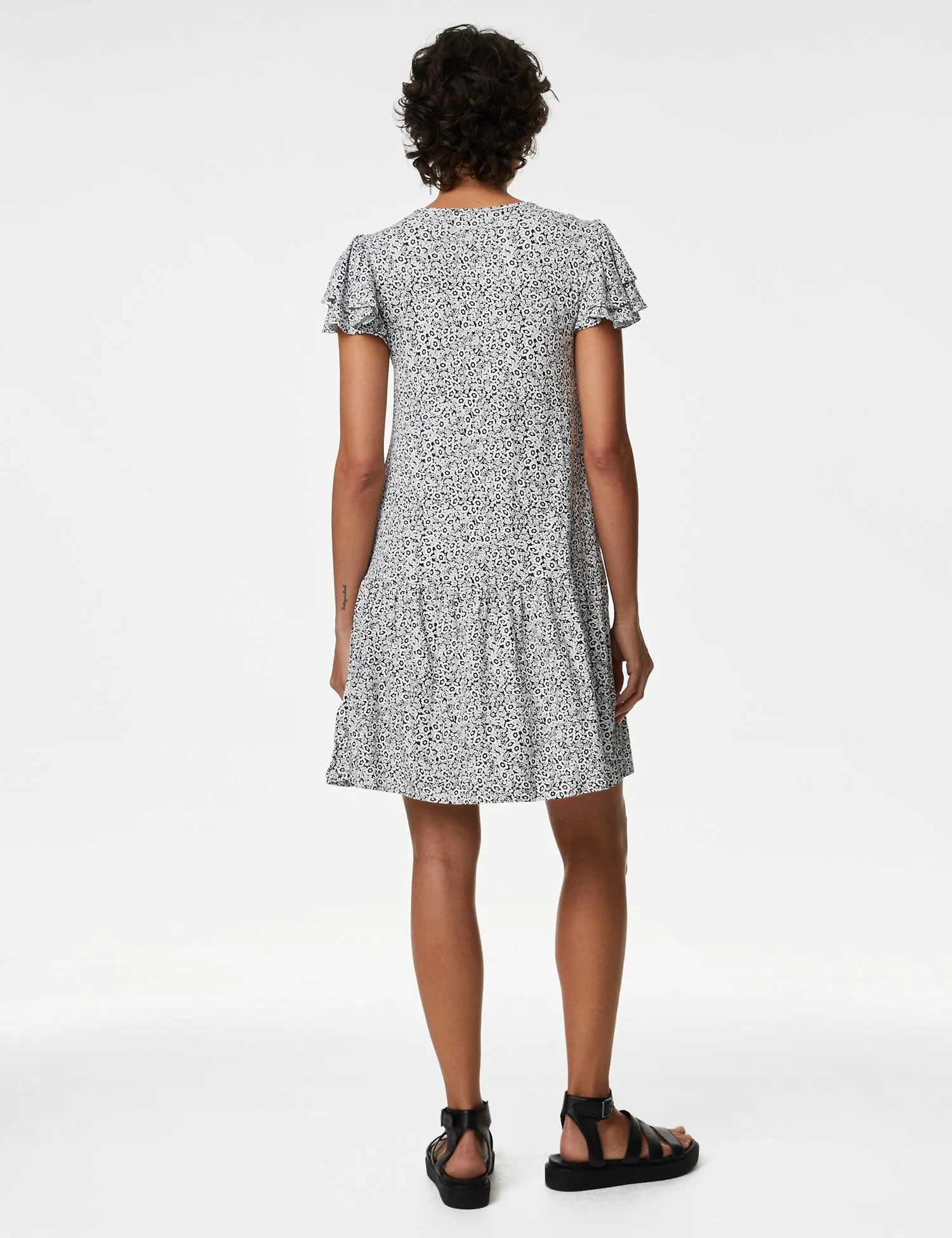 Jersey Printed Tie Neck Mini Smock Dress