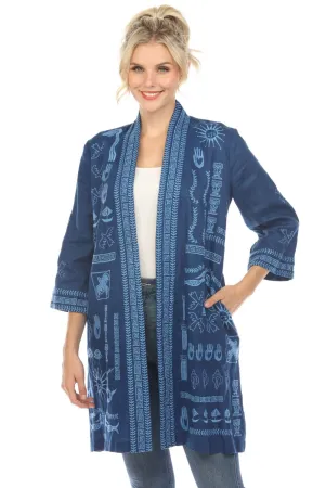 Johnny Was JWLA Linen Embroidered Kimono Boho Chic J40124
