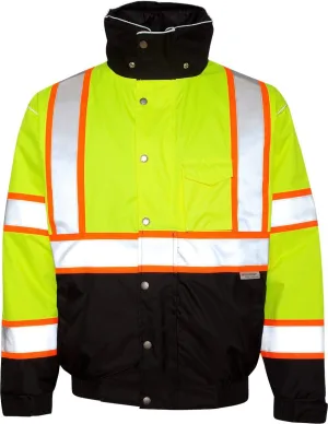 Kishigo JS119 Polyester Brilliant Series Bomber Jacket with Hidden Collar Hood, 3X-Large, Lime