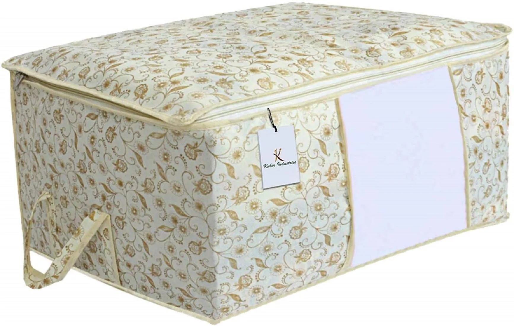 Kuber Industries Metalic Printed 2 Piece Non Woven Fabric Underbed Storage Bag,Cloth Organiser,Blanket Cover with Transparent Window, Brown & Red -CTKTC41054