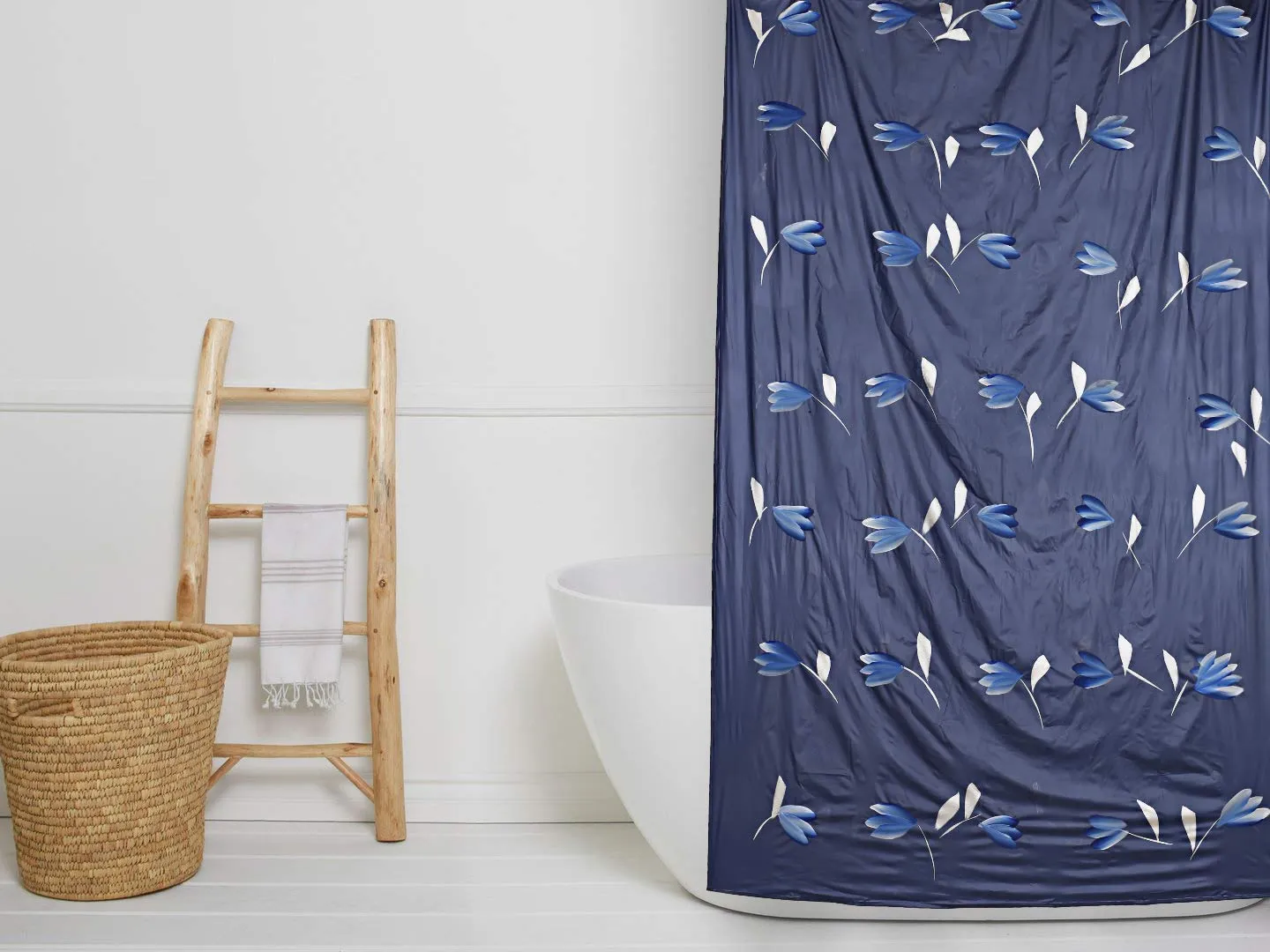 Kuber Industries PVC Solid Shower Curtain Standard Blue Pack of 1, Washable