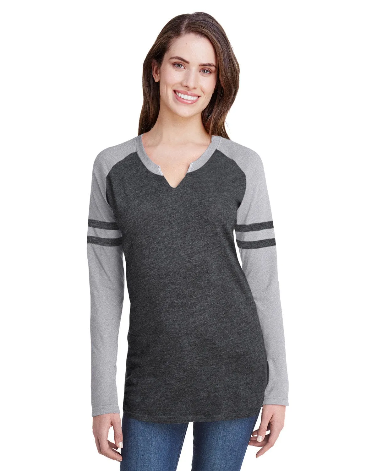 LAT 3534: Ladies' Gameday Mash-Up Long Sleeve Fine Jersey T-Shirt