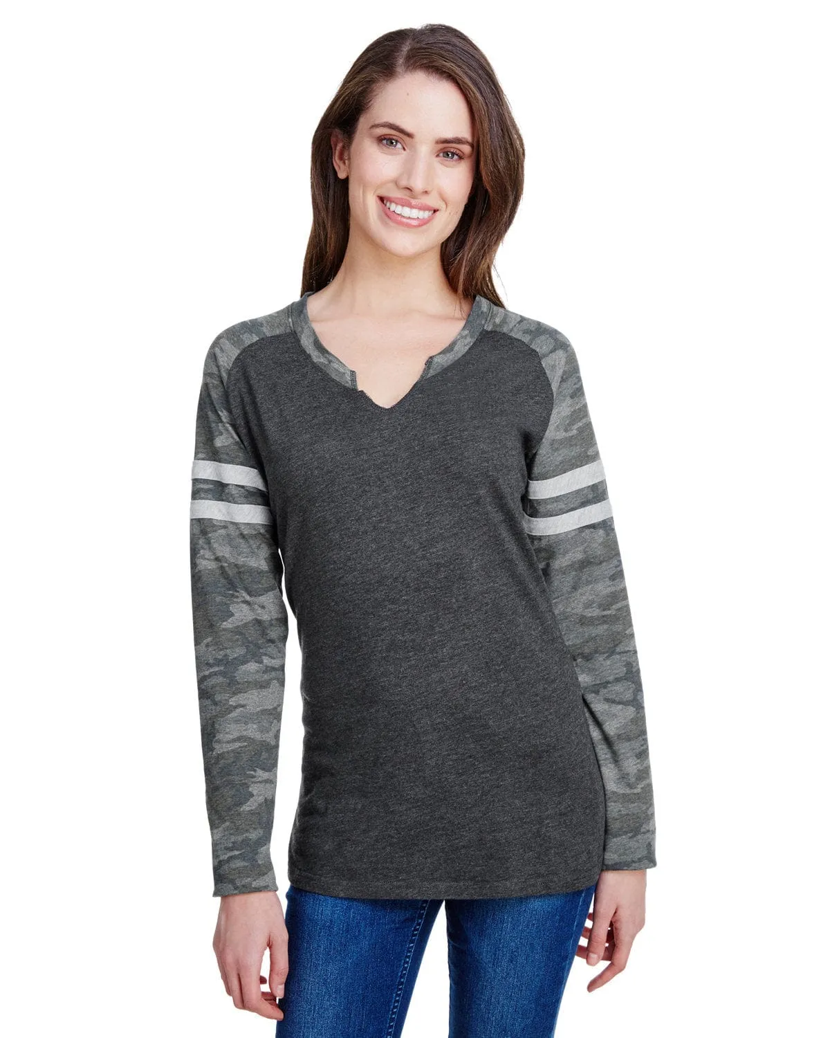 LAT 3534: Ladies' Gameday Mash-Up Long Sleeve Fine Jersey T-Shirt
