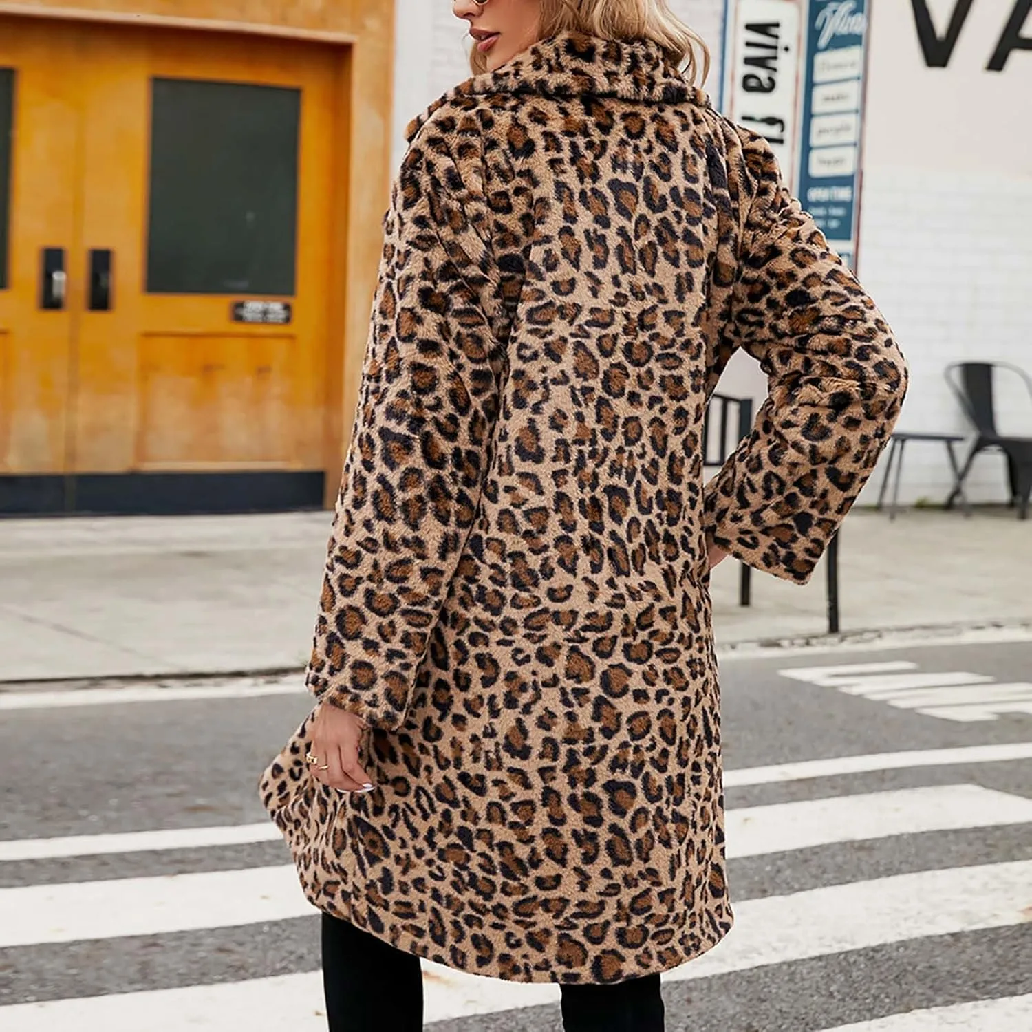 Leopard Printed Trench Coats for Women Luxury Faux Fur Fluffy Winter Cardigan Business Casual Long Sleeve Jackets