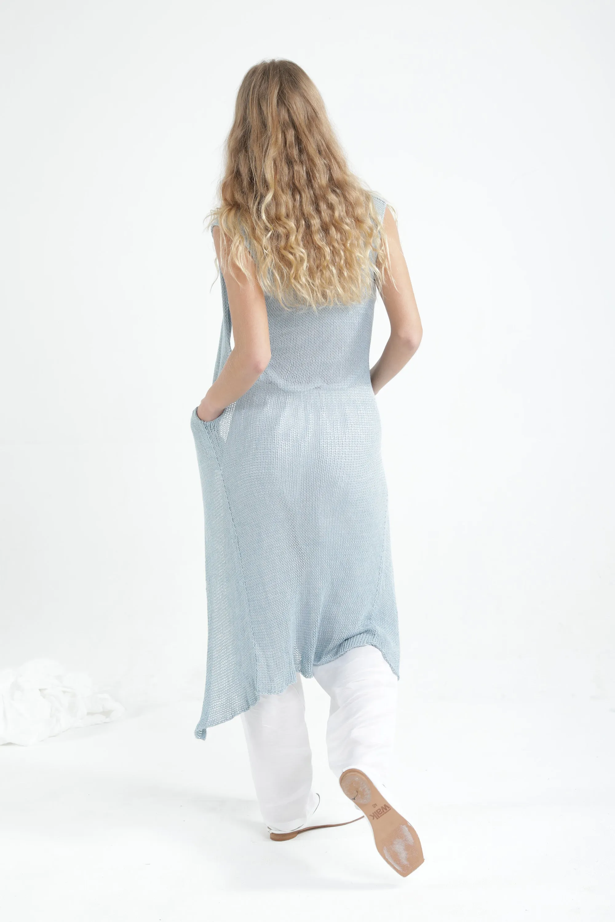 Long Vest Cardigan -aqua