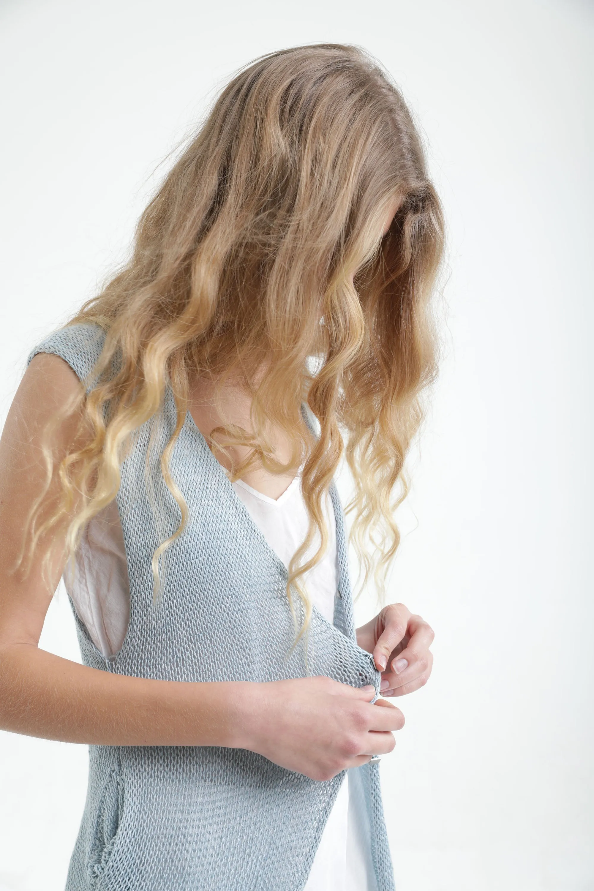 Long Vest Cardigan -aqua