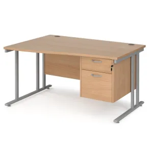 Maestro 25 left hand wave desk with 2 drawer pedestal cantilever leg frame
