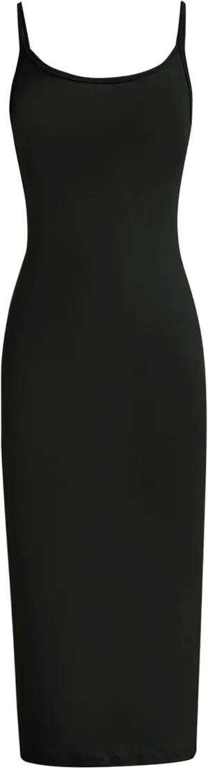 Mebius Girls Bodycon Maxi Dress Spaghetti Strap Slip/Long Sleeve Pencil Black Long Dresses Round Neck Casual Party 8-14Y