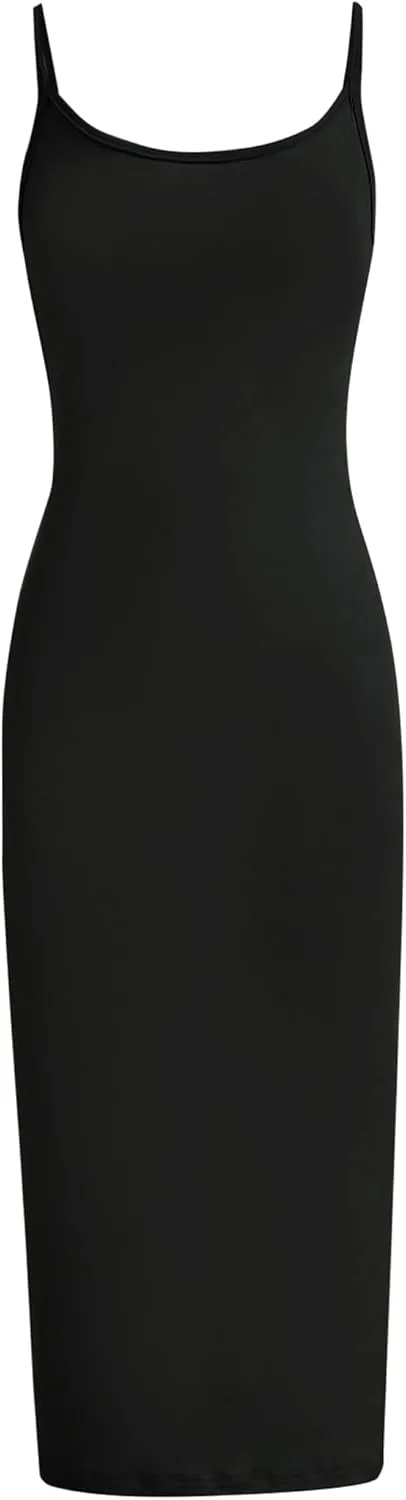 Mebius Girls Bodycon Maxi Dress Spaghetti Strap Slip/Long Sleeve Pencil Black Long Dresses Round Neck Casual Party 8-14Y