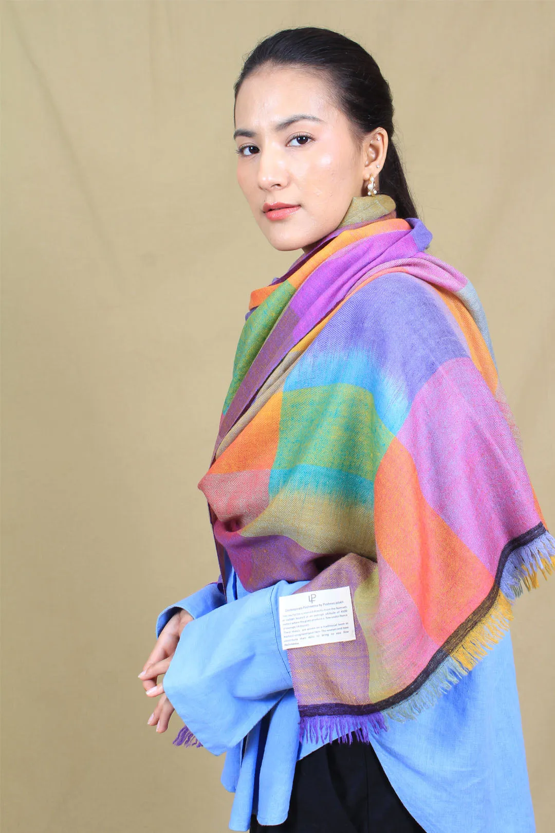 Melanie Windowpane Ikat Dyed Cashmere Stole