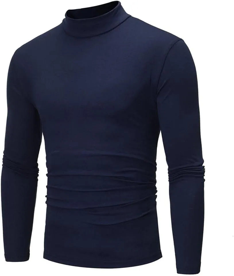Mens Cotton Thermal Basic Tops Slim Fit Mock Turtleneck Base Layer Shirt Basic Designed Long Sleeve Strenchy Sweatshirts