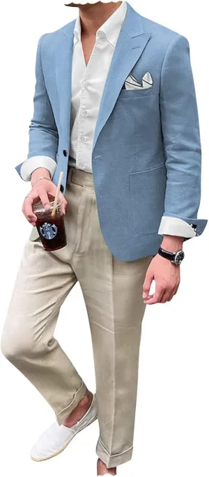 Mens Linen Suit Jacket for Men Slim Fit Casual Blazer Men Beach Wedding Jacket Formal Business
