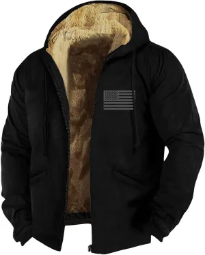 Mens Vintage Fleece Jacket Sherpa Lined Winter Coats Parka Warm Over Outerwear Windproof Casual Hoodies with Pocket