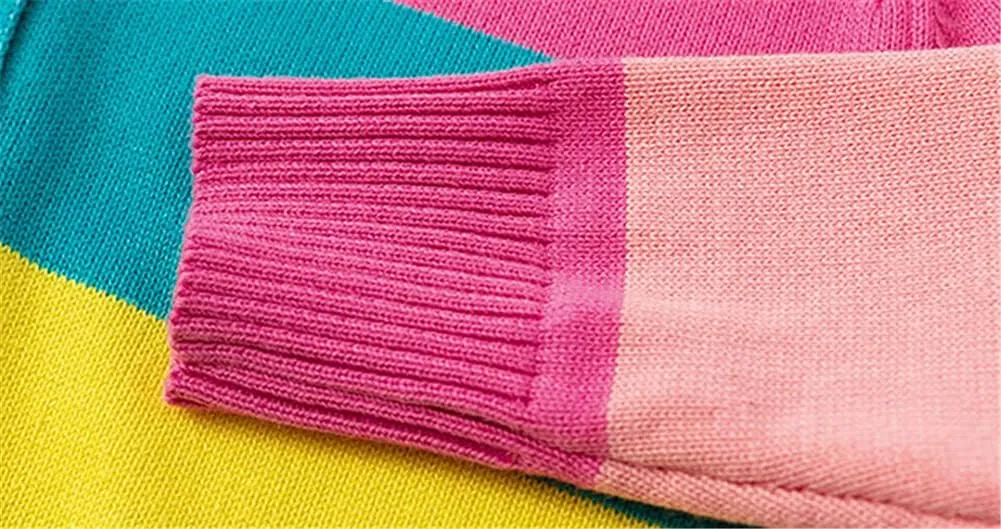 Mud Kingdom Little Girl Cardigan Sweater Rainbow Stripe Cotton V-Neck
