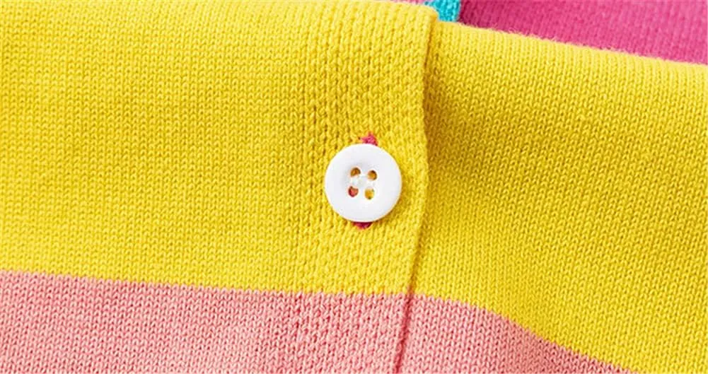 Mud Kingdom Little Girl Cardigan Sweater Rainbow Stripe Cotton V-Neck