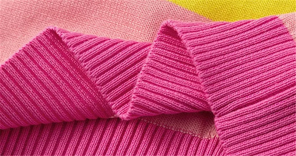 Mud Kingdom Little Girl Cardigan Sweater Rainbow Stripe Cotton V-Neck