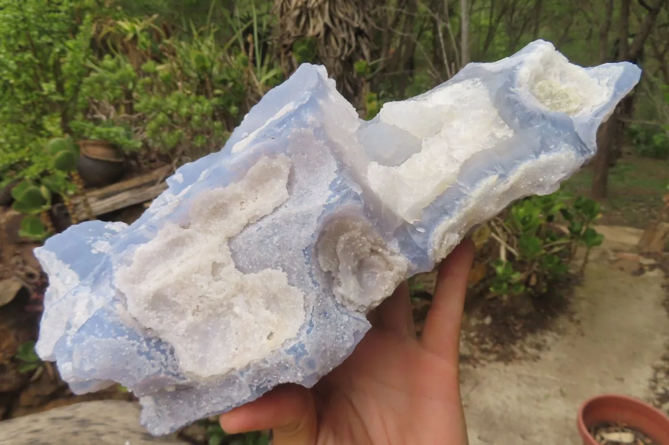 Natural Etched Blue Chalcedony Geode Specimen x 1 From Malawi