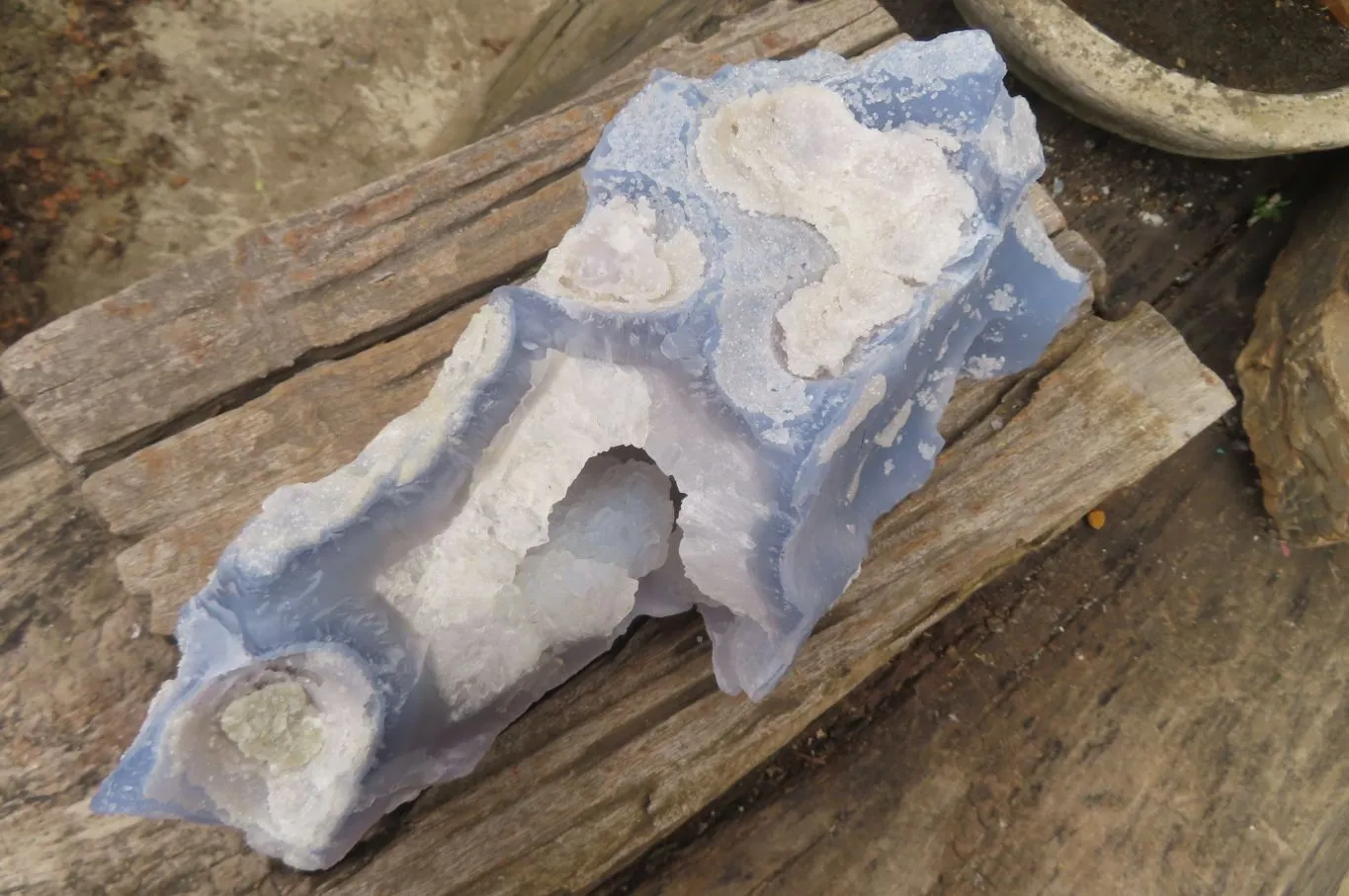 Natural Etched Blue Chalcedony Geode Specimen x 1 From Malawi