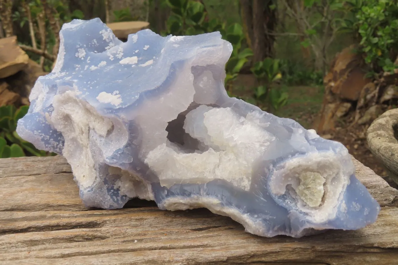 Natural Etched Blue Chalcedony Geode Specimen x 1 From Malawi