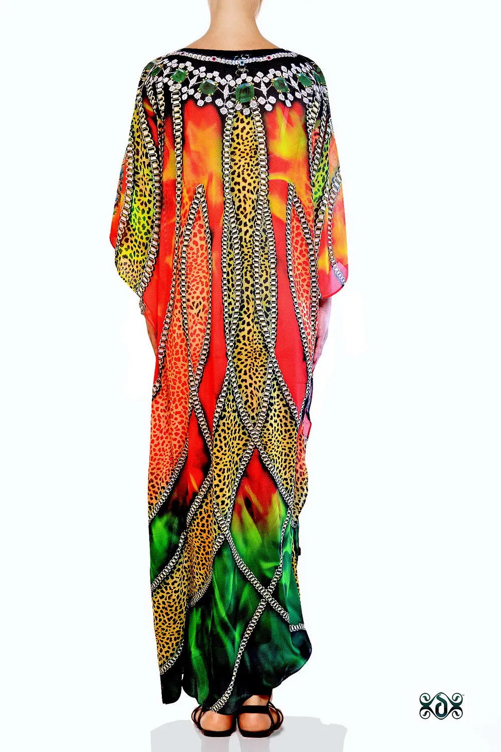 NATURE MORTE Decorated Animal Print Devarshy Long Embellished Kaftan - 1061A