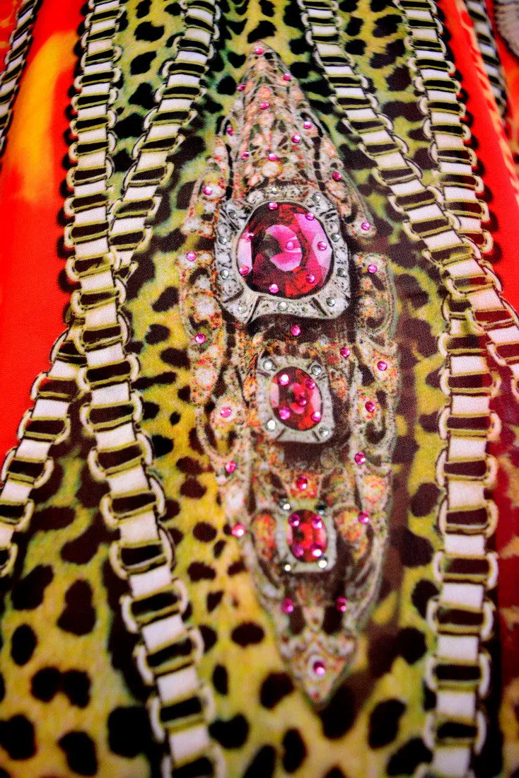 NATURE MORTE Decorated Animal Print Devarshy Long Embellished Kaftan - 1061A