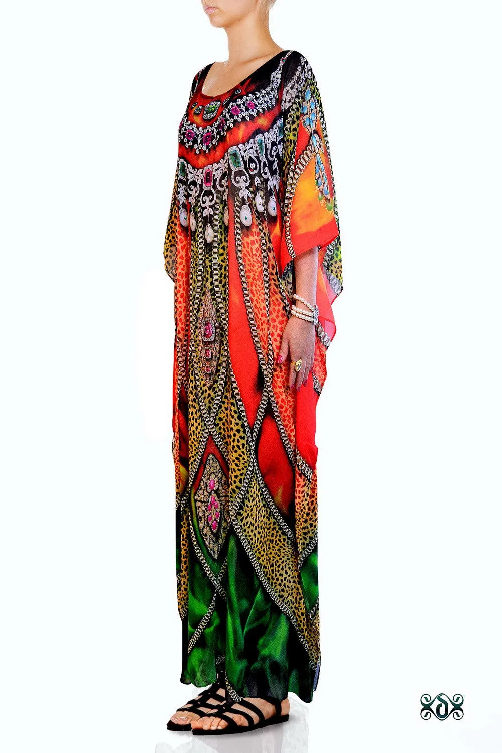 NATURE MORTE Decorated Animal Print Devarshy Long Embellished Kaftan - 1061A