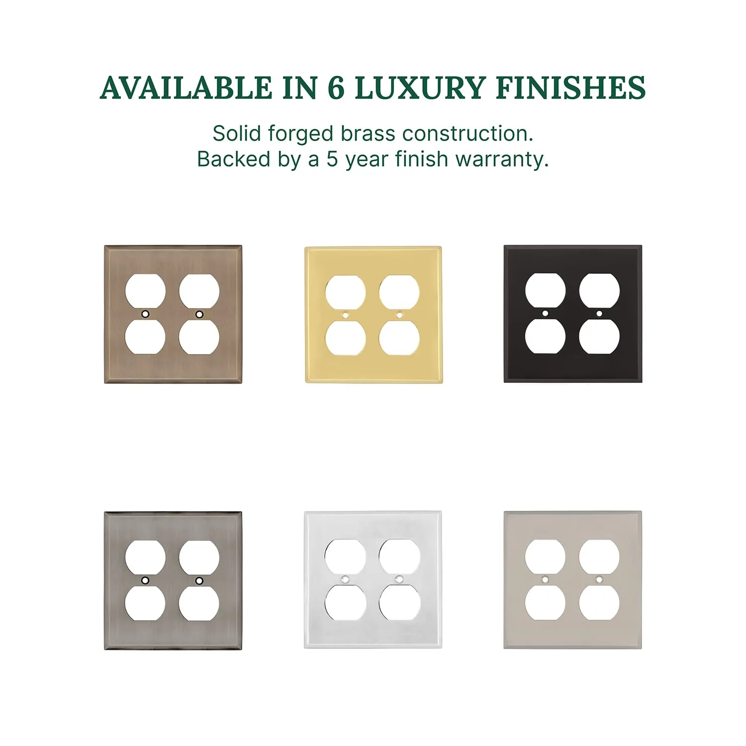 New York Switch Plate with Double Outlet in Polished Brass