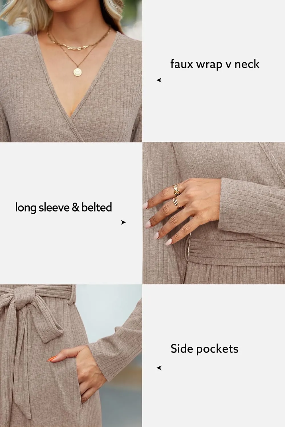 Newshows Womens 2025 Fall Sweater Dress Long Sleeve Business Casual Outfits V Neck Ribbed Knit Belt Trendy with Pockets