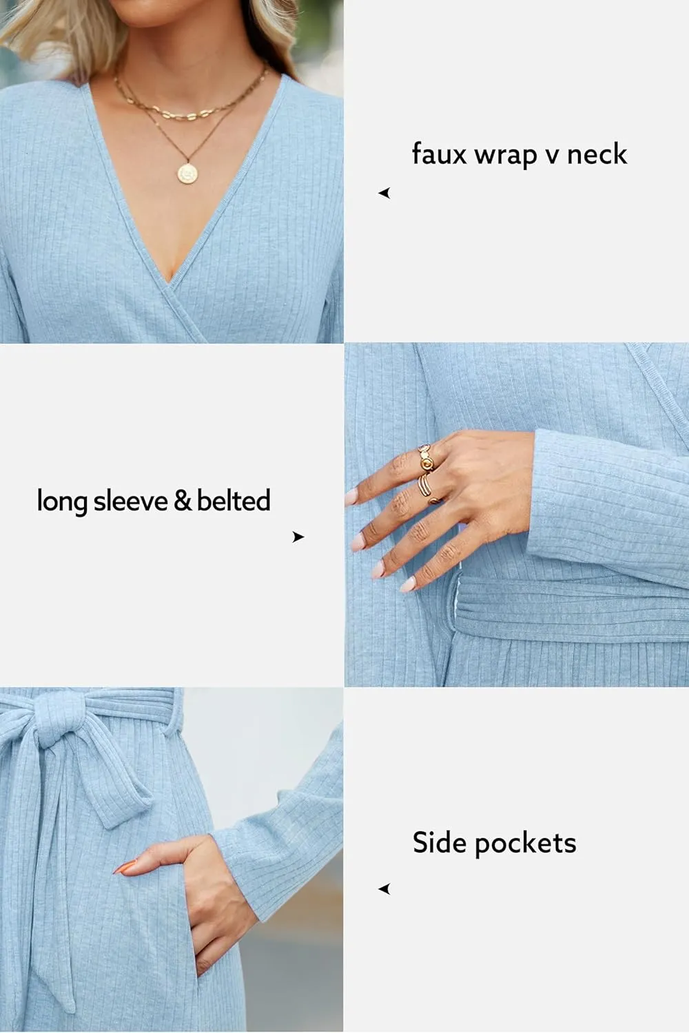 Newshows Womens 2025 Fall Sweater Dress Long Sleeve Business Casual Outfits V Neck Ribbed Knit Belt Trendy with Pockets