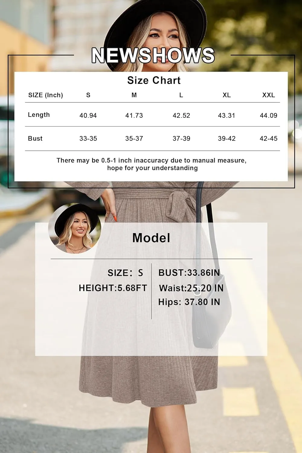 Newshows Womens 2025 Fall Sweater Dress Long Sleeve Business Casual Outfits V Neck Ribbed Knit Belt Trendy with Pockets