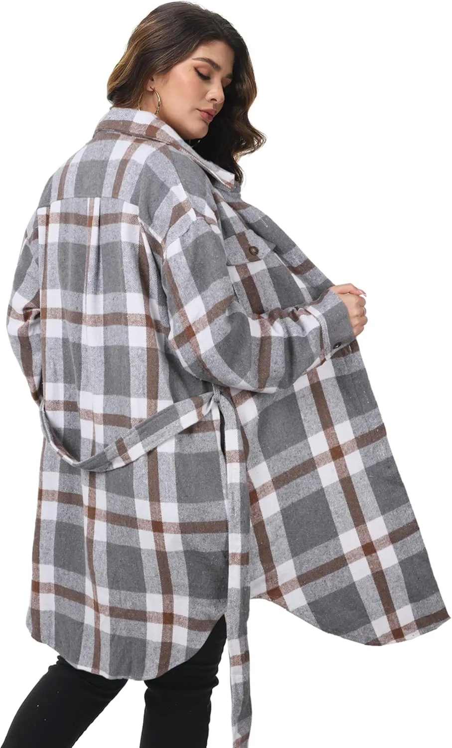 NIeyook Womens Plus Size Shacket Jacket 2024 Fall Plaid Flannel Button Down Shirts Long Sleeve Tartan Jackets Coats