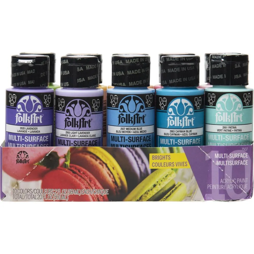 Plaid - Folkart Multi-Surface Paint Set 10 pack - Brights