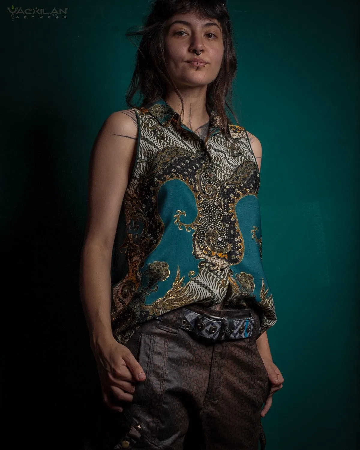 Shirt Woman Sleeveless / Cotton - BATIK Teal