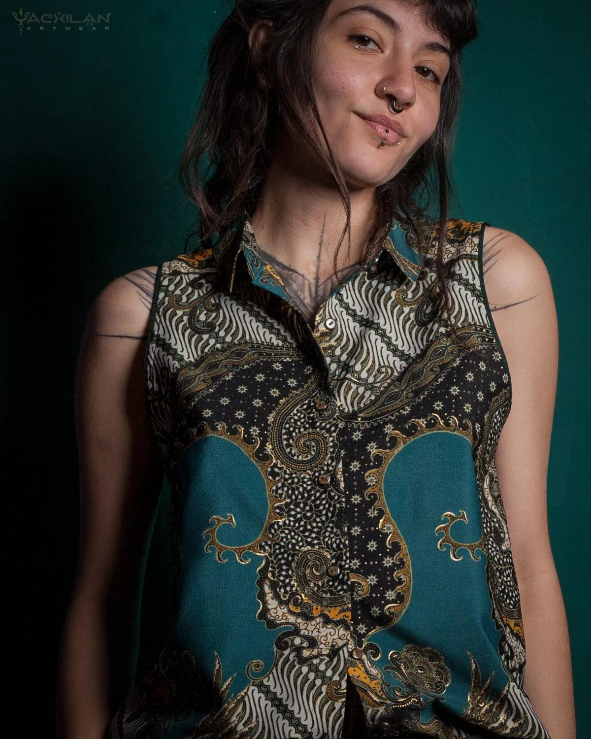 Shirt Woman Sleeveless / Cotton - BATIK Teal