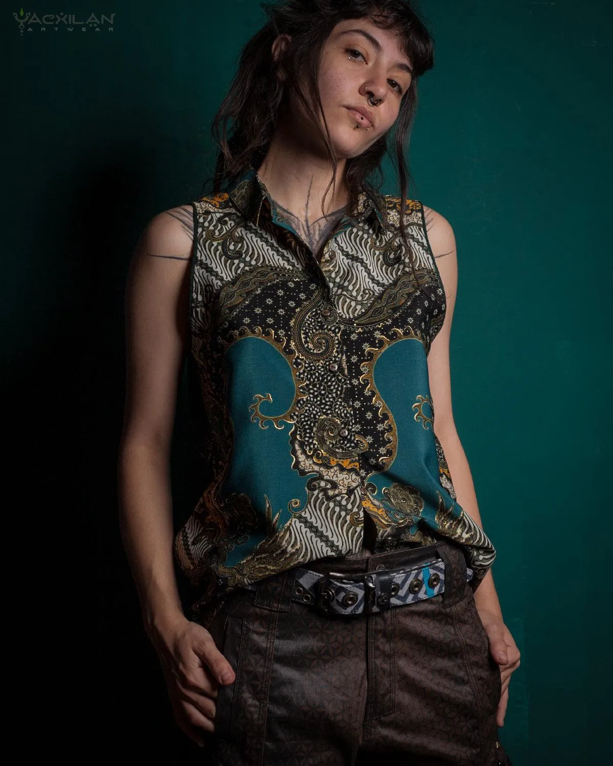 Shirt Woman Sleeveless / Cotton - BATIK Teal
