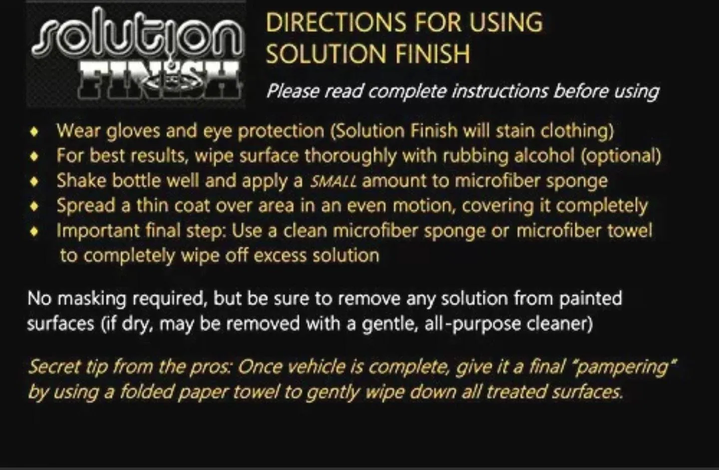 Solution Finish Black Plastic, Bumper Trim Restorer