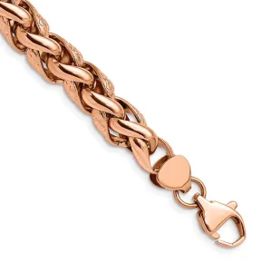 Stainless Steel Polished & Textured Rose IP-plated Wheat 8.75in Bracelet