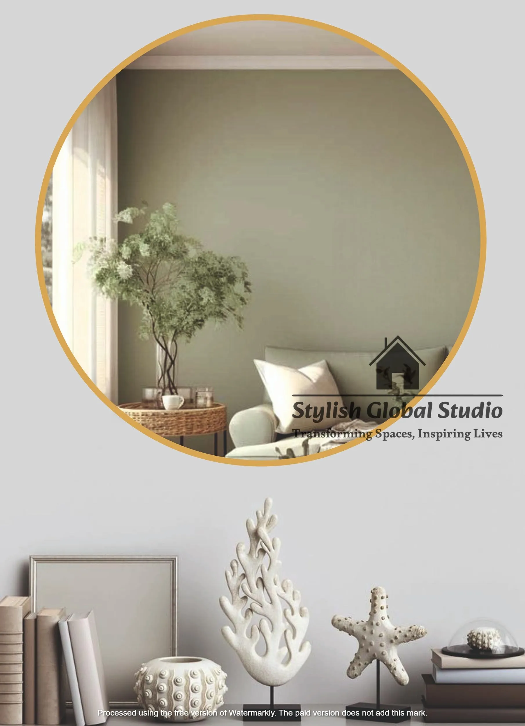 Stylish Vanity Round Wall Mirror I Metal Frame I Modern Design Metal Frame I Bathroom Wash Basin, Bedroom, Drawing Room (Gold, 24")