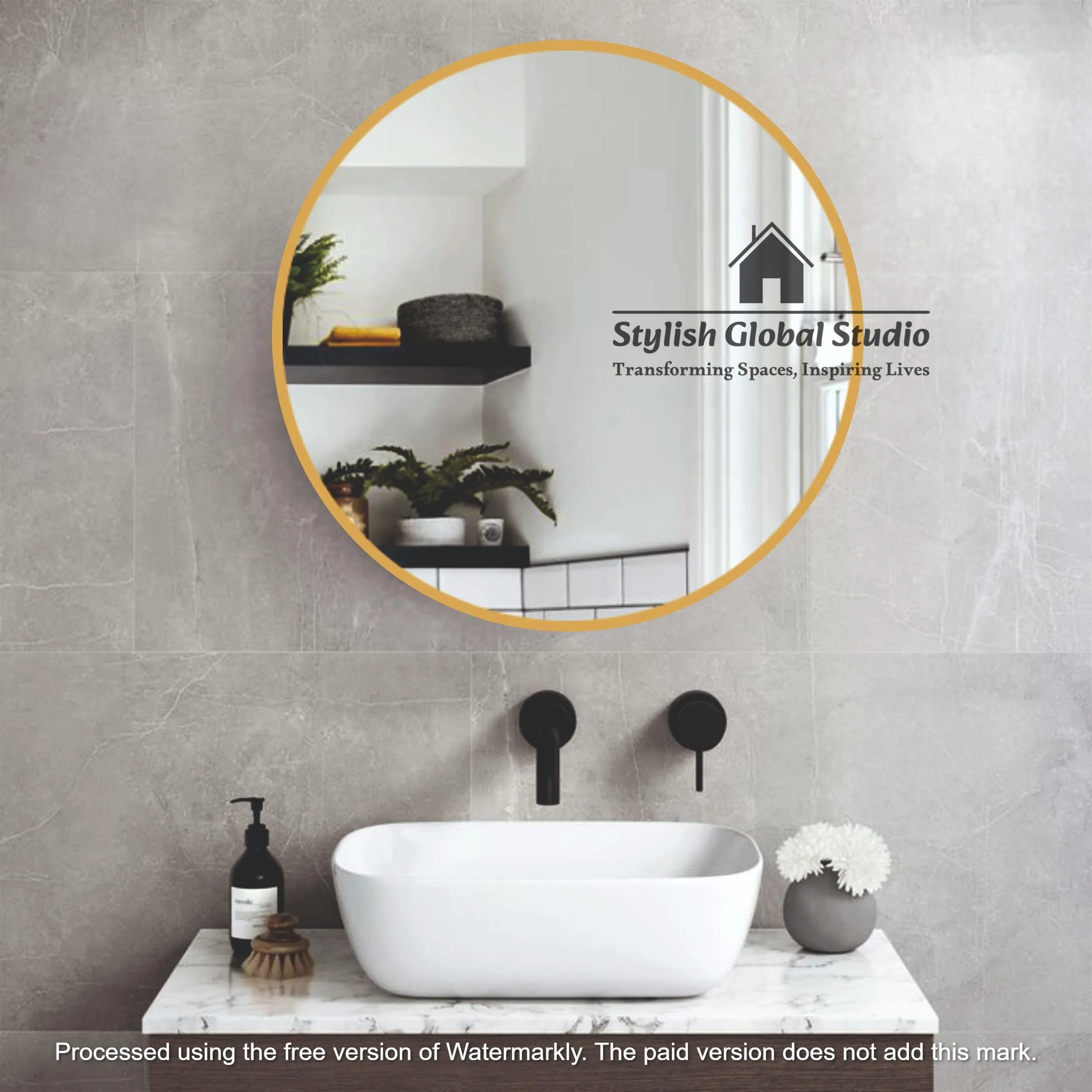 Stylish Vanity Round Wall Mirror I Metal Frame I Modern Design Metal Frame I Bathroom Wash Basin, Bedroom, Drawing Room (Gold, 24")