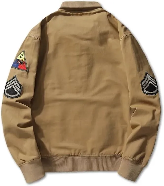 Tanker Style WWII US Military Cotton Jacket Green & Khaki - WW2 Fury Brad Pitt Bomber Cotton Jacket - US Army Tanker Jacket
