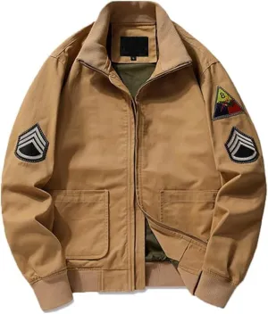 Tanker Style WWII US Military Cotton Jacket Green & Khaki - WW2 Fury Brad Pitt Bomber Cotton Jacket - US Army Tanker Jacket