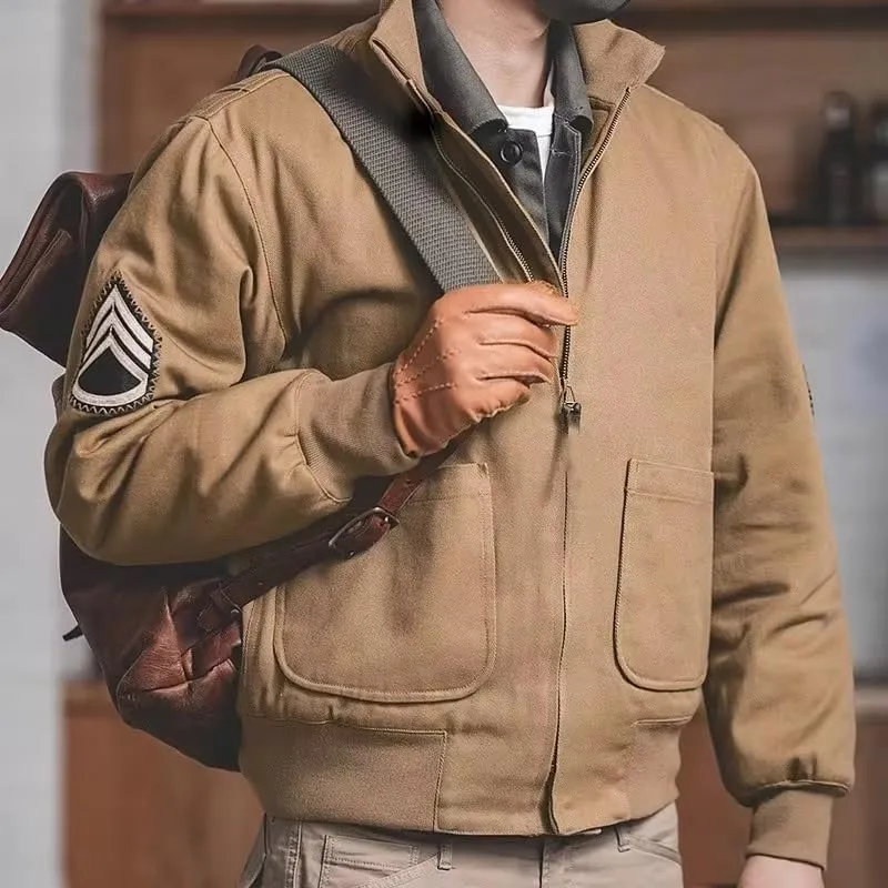 Tanker Style WWII US Military Cotton Jacket Green & Khaki - WW2 Fury Brad Pitt Bomber Cotton Jacket - US Army Tanker Jacket
