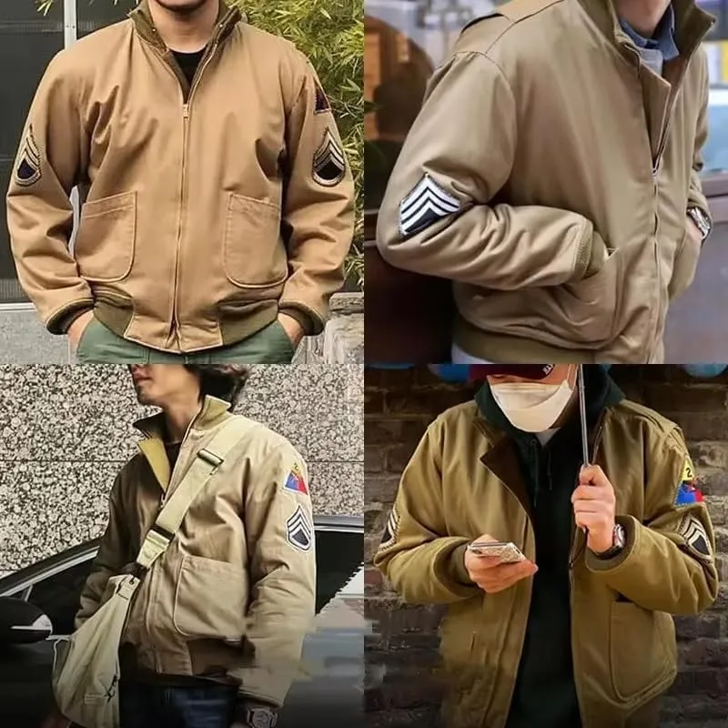 Tanker Style WWII US Military Cotton Jacket Green & Khaki - WW2 Fury Brad Pitt Bomber Cotton Jacket - US Army Tanker Jacket
