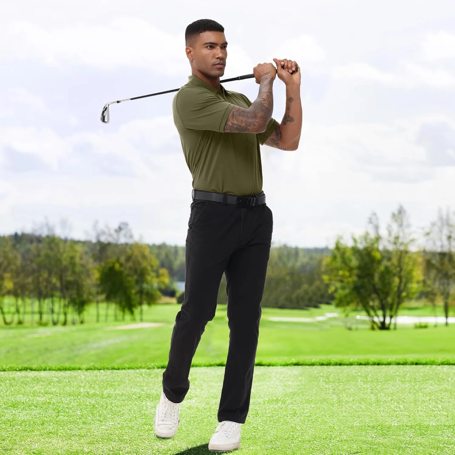 TIHEEN Men's Big & Tall Moisture Wicking Performance Golf Polo Shirt with Pocket Short Sleeve