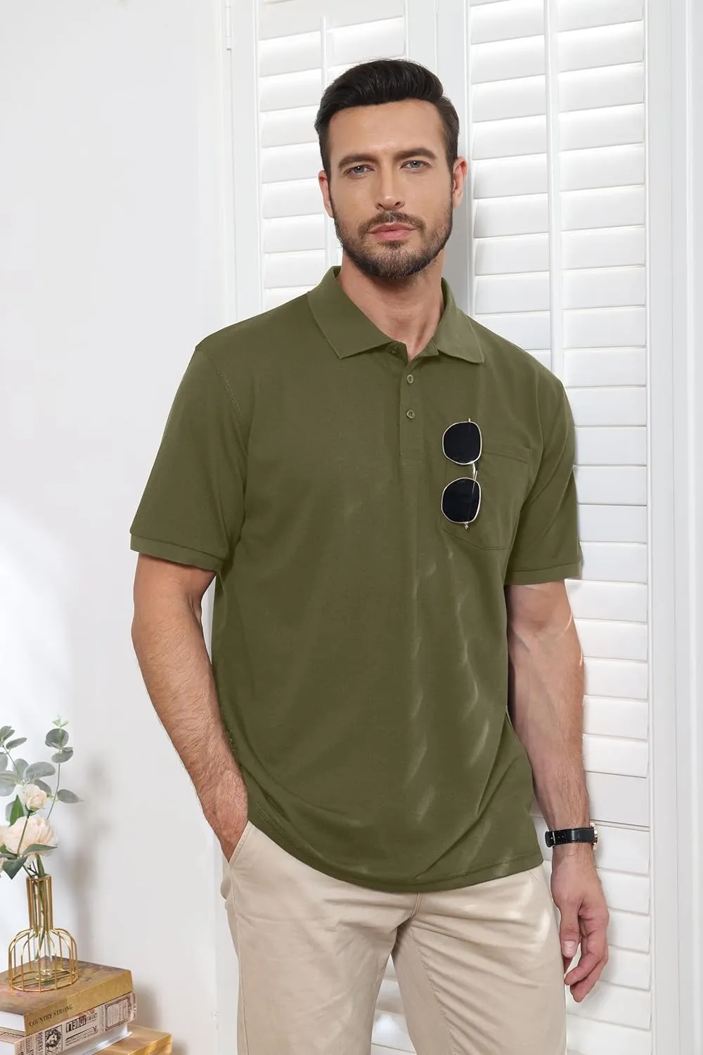 TIHEEN Men's Big & Tall Moisture Wicking Performance Golf Polo Shirt with Pocket Short Sleeve