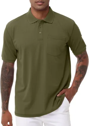 TIHEEN Men's Big & Tall Moisture Wicking Performance Golf Polo Shirt with Pocket Short Sleeve
