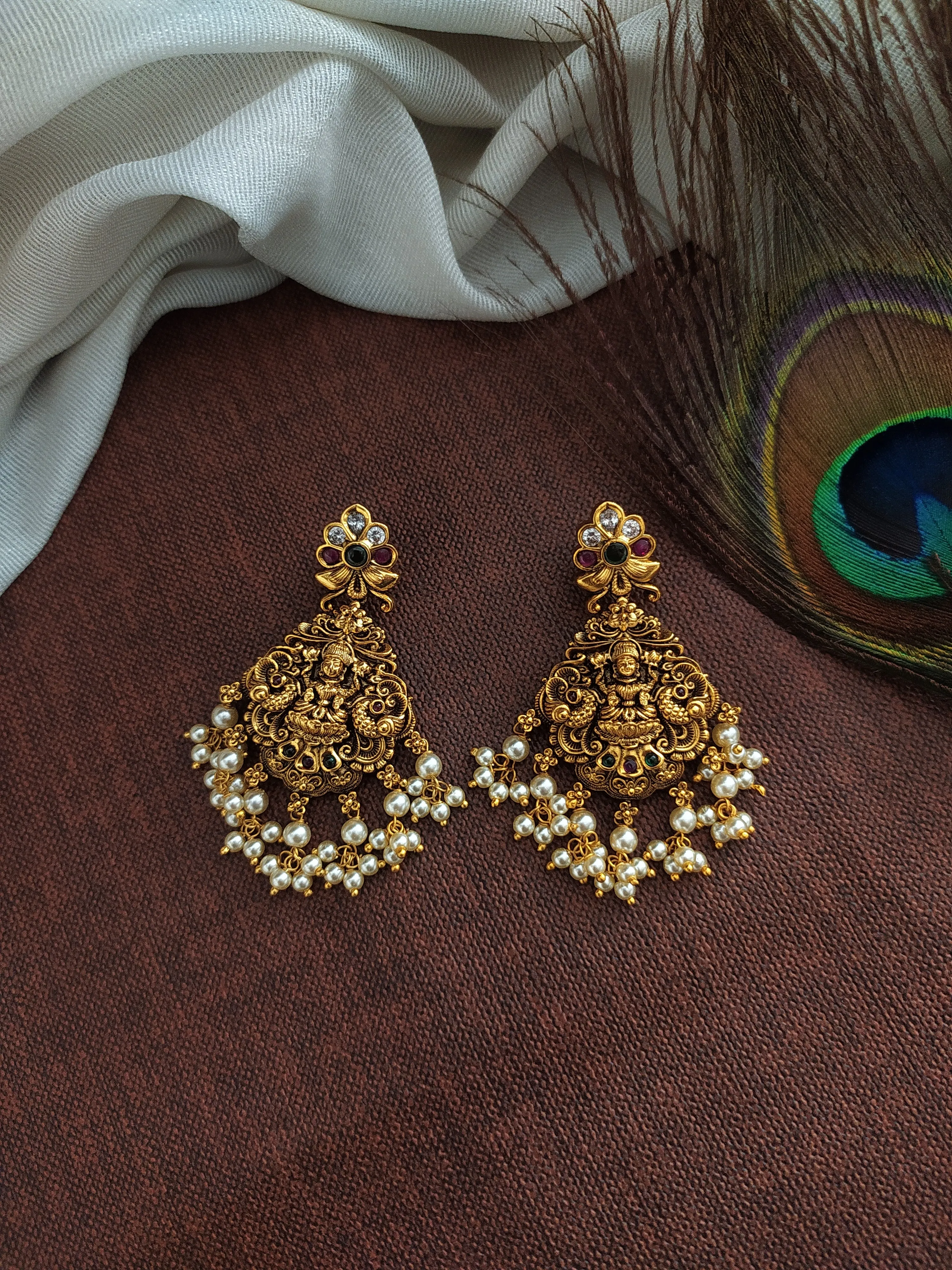 Traditional Goddess Lakshmi Ji Heavy Pendant Nagas Antique Long Set