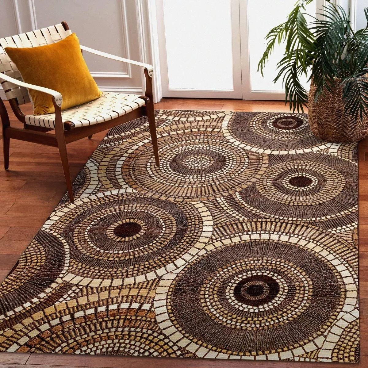 Trans-Ocean MARINA Indoor/Outdoor Power Loomed Synthetic Blend Low Profile Area Rug  - Brown