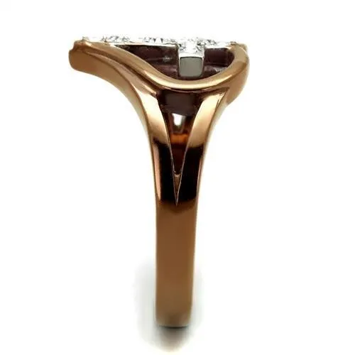 Two Tone IP Light Brown (IP Light coffee) Stainless Steel Ring with Top Grade Crystal in Clear for Women Style TK2802