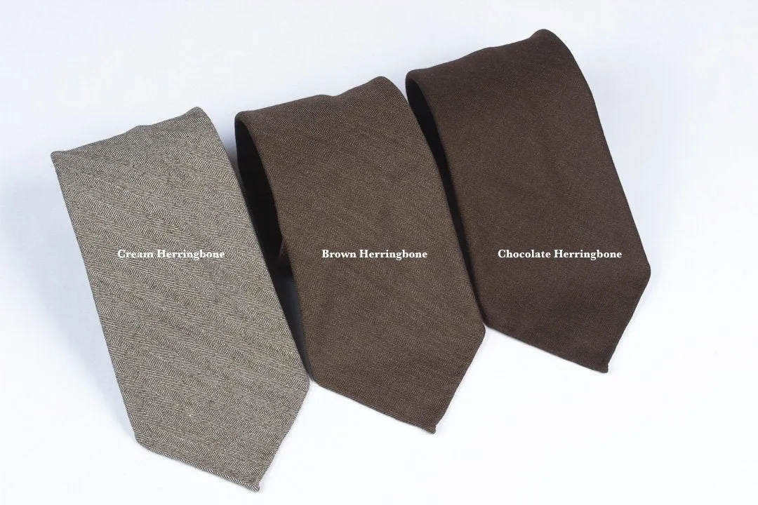 Undyed Escorial Chocolate Herringbone Bow Tie